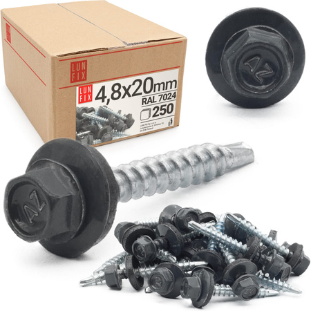 Wkręty farmerskie 4,8x20 samowiercące farmery RAL 7024 grafit WFD 250szt.