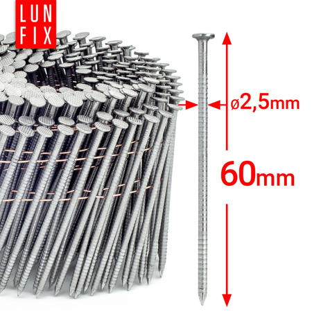 Gwoździe do gwoździarki bębnowej 60mm 2,5x60 2,5" pierścieniowe na drucie 7200szt.