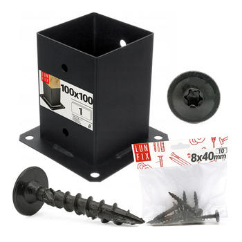 Zestaw podstawa słupa przykręcana czarna 10x10 z wkrętami