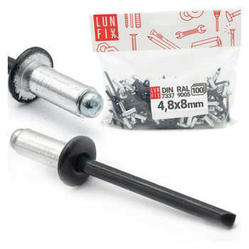 Nity zrywalne 4,8x8mm aluminiowo-stalowe CZARNY RAL9005 100szt.
