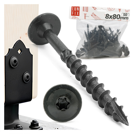 Wkręt talerzowy czarny 8x80 ozdobny ocynkowany 50szt.