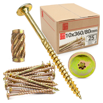 Wkręty ciesielskie talerzowe 10x360 do drewna WKCP 25szt.