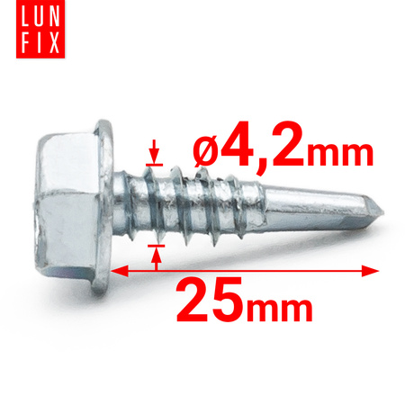 Wkręty samowiercące 4,2x25 łeb 6-kątny DIN7504 ocynk 100szt.