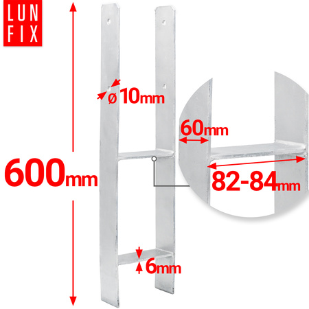 Podstawa słupa typ H 80x600x6 mm kotwa