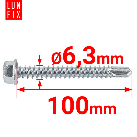Wkręty samowiercące 6,3x100 łeb 6-kątny DIN7504 ocynk 100szt.