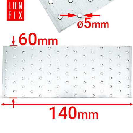 Płytka perforowana 140x60x2 PP8 łącznik ciesielski płaski 10szt.