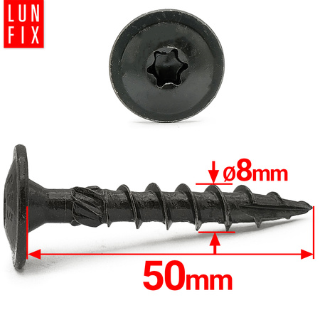 Wkręt talerzowy czarny 8x50 ozdobny ocynkowany 50szt.