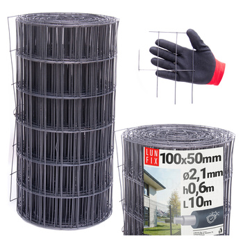 Siatka ogrodzeniowa grafit 60cm oczko 100x50 fi 2,1mm zgrzewana ocynkowana powlekana PCV 10mb