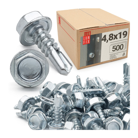 Wkręty samowiercące 4,8x19 łeb 6-kątny DIN7504 ocynk 500szt.
