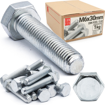 Śruba sześciokątna M6x30 ocynkowana DIN 933 klasa 5.8 1kg