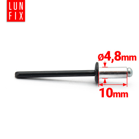 Nity zrywalne 4,8x10mm aluminiowo-stalowe CZARNE RAL9005 100szt.