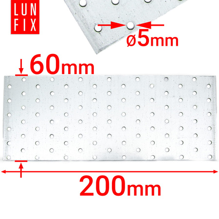 Płytka perforowana 200x60x2 PP10 łącznik ciesielski płaski 1szt.