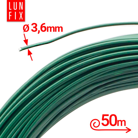 Drut naciągowy do siatki 3.6mm zielony ocynkowany powlekany PCV 50mb