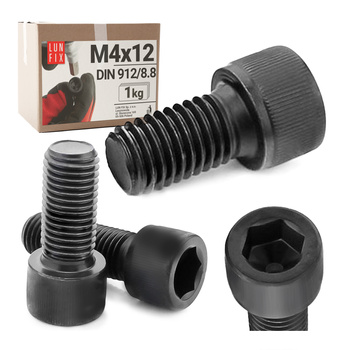 Śruba imbusowa M4 12mm  czarny ocynk DIN 912 kl 8.8 1kg