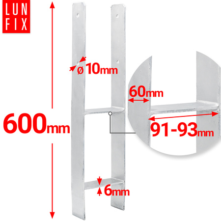 Podstawa słupa typ H 90x600x6 mm kotwa
