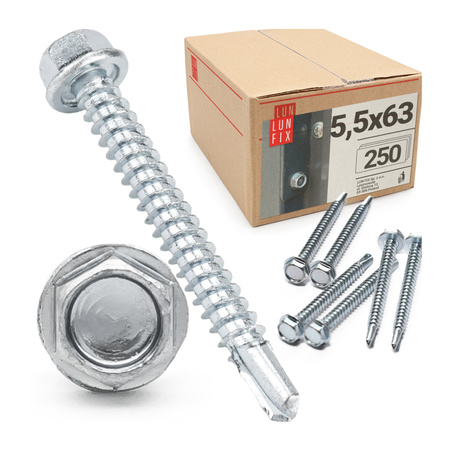 Wkręty samowiercące 5,5x63 łeb 6-kątny DIN7504 ocynk 250szt.