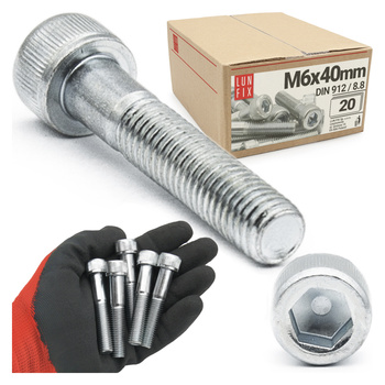 Śruby imbusowe M6x40 ocynkowane DIN912 klasa 8.8 20szt
