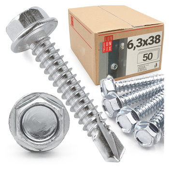 Wkręty samowiercące 6,3x38 łeb 6-kątny DIN7504 ocynk 50szt.