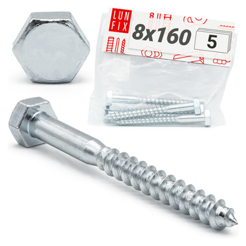 Wkręty do drewna z łbem sześciokątnym 8x160 ocynk DIN571 5szt