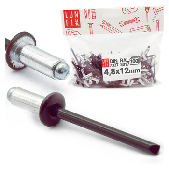 Nity zrywalne 4.8x12mm aluminiowo-stalowe BRĄZ RAL8017 100szt.