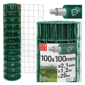 Siatka ogrodzeniowa zielona 120cm oczko 100x100 fi 2,1mm zgrzewana ocynkowana powlekana PCV 20mb