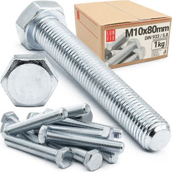 Śruba sześciokątna M10x80 ocynkowana DIN 933 klasa 5.8 1kg