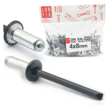 Nity zrywalne 4x8mm aluminiowo-stalowe ANTRACYT RAL7016 100szt.