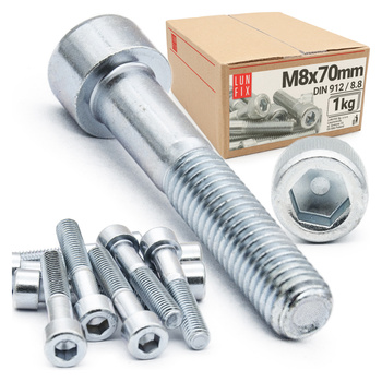 Śruby imbusowe M8x70 ocynkowane DIN912 klasa 8.8 1kg