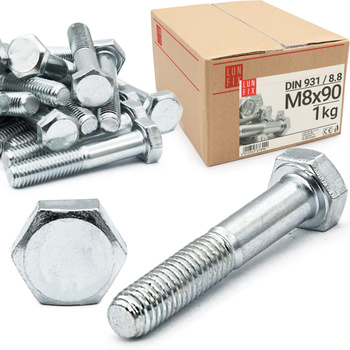 Śruba sześciokątna M8x90 ocynk DIN 931 klasa 8.8 półgwint 1kg