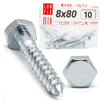Wkręty do drewna z łbem sześciokątnym 8x80 ocynk DIN571 10szt