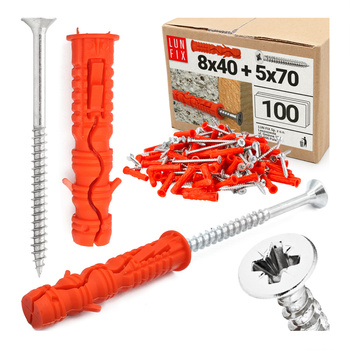 Kołki rozporowe 8x40 mm z wkrętem z łbem stożkowym 5x70 mm 100szt.