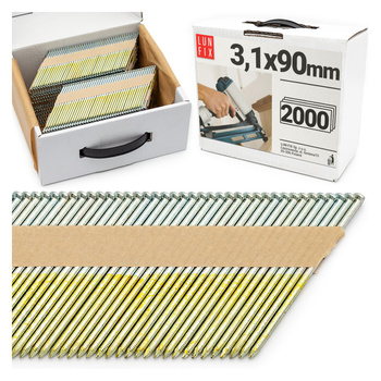 Gwoździe do gwoździarki 90mm 3,1x90 3,5" pierścieniowe na papierze ocynkowane 2000szt.
