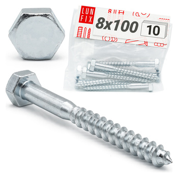 Wkręty do drewna z łbem sześciokątnym 8x100 ocynk DIN571 10szt