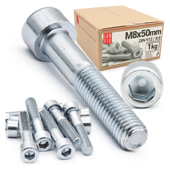 Śruby imbusowe M8x50 ocynkowane DIN912 klasa 8.8 1kg