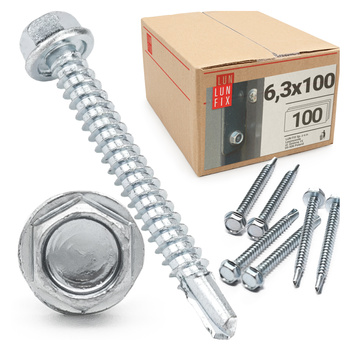 Wkręty samowiercące 6,3x100 łeb 6-kątny DIN7504 ocynk 100szt.