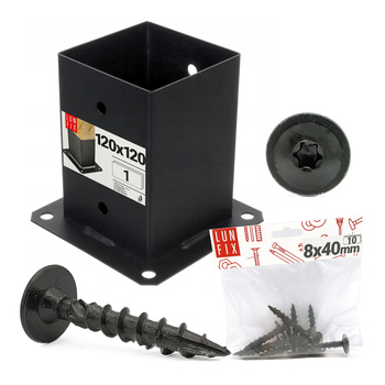 Zestaw podstawa słupa przykręcana czarna 12x12 z wkrętami