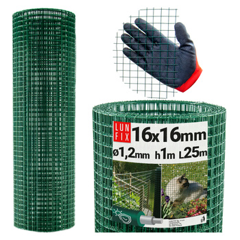Siatka rabatowa 16x16 metalowa powlekana gr. 1,2mm zielona  h1m 25m