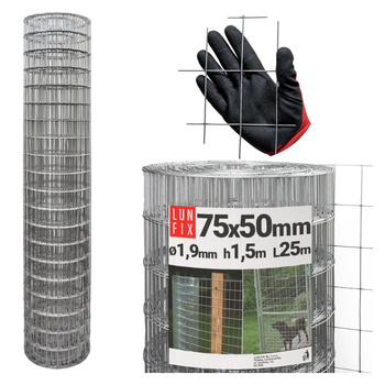 Siatka zgrzewana 150 cm oczko 75x50 fi 1,9mm ogrodzeniowa ocynkowana 25mb