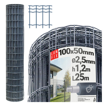 Siatka ogrodzeniowa antracyt 120cm oczko 100x50 fi 2,5mm zgrzewana ocynkowana powlekana PCV 25mb