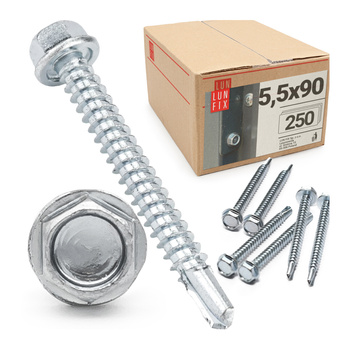 Wkręty samowiercące 5,5x90 łeb 6-kątny DIN7504 ocynk 250szt.