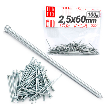 Gwoździe stolarskie 2,5x60mm srebrne ocynkowane 100g