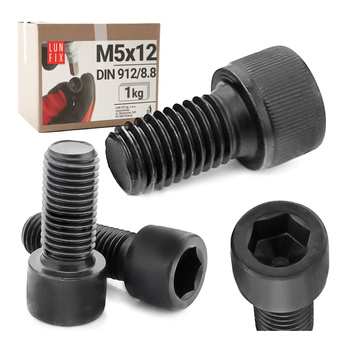 Śruba imbusowa M5 12mm  czarny ocynk DIN 912 kl 8.8 1kg