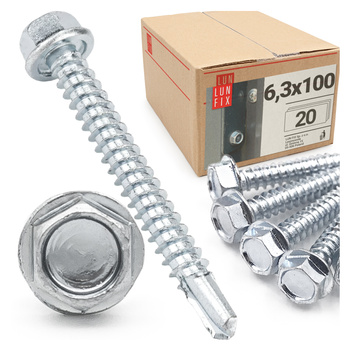 Wkręty samowiercące 6,3x100 łeb 6-kątny DIN7504 ocynk 20szt.