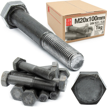 Śruba sześciokątna M20x100 czarna DIN 931 klasa 5.8 półgwint 1kg