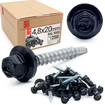 Wkręty farmerskie 4,8x20 samowiercące blachowkręty farmery czarne WFD 250szt.