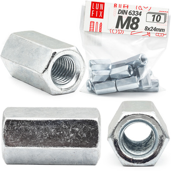 Nakrętka przedłużana M8x24 DIN6334 ocynkowana 10szt.