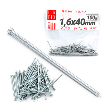 Gwoździe stolarskie 1,6x40mm srebrne ocynkowane 100g