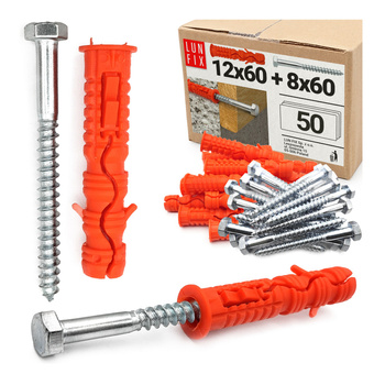 Kołki rozporowe 12x60 mm z wkrętem z łbem sześciokątnym 8x60 mm 50szt.