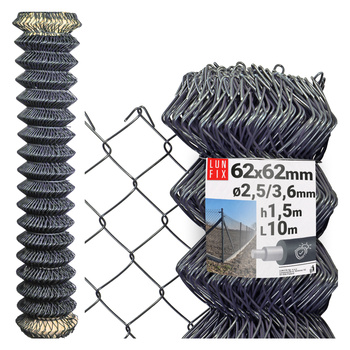 Siatka pleciona grafitowa 150cm oczko 62x62mm fi 2,5mm powlekana PVC 10mb
