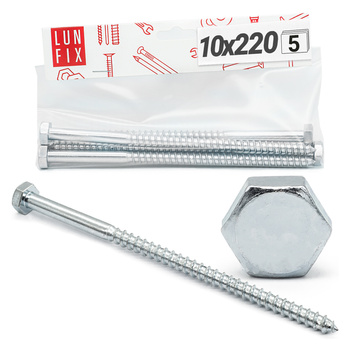 Wkręty do drewna z łbem sześciokątnym 10x220 ocynk DIN571 5szt